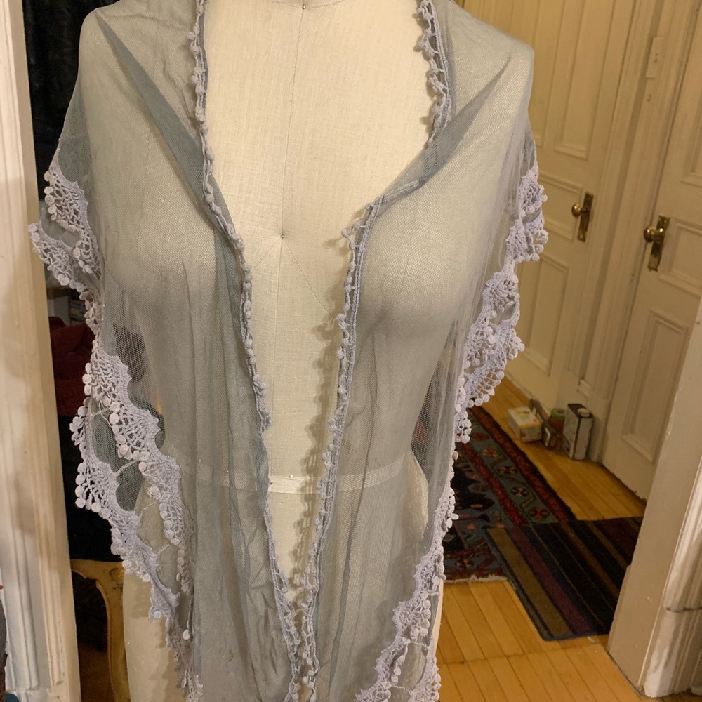 Elegant Sheer Gray Lace Shawl or top